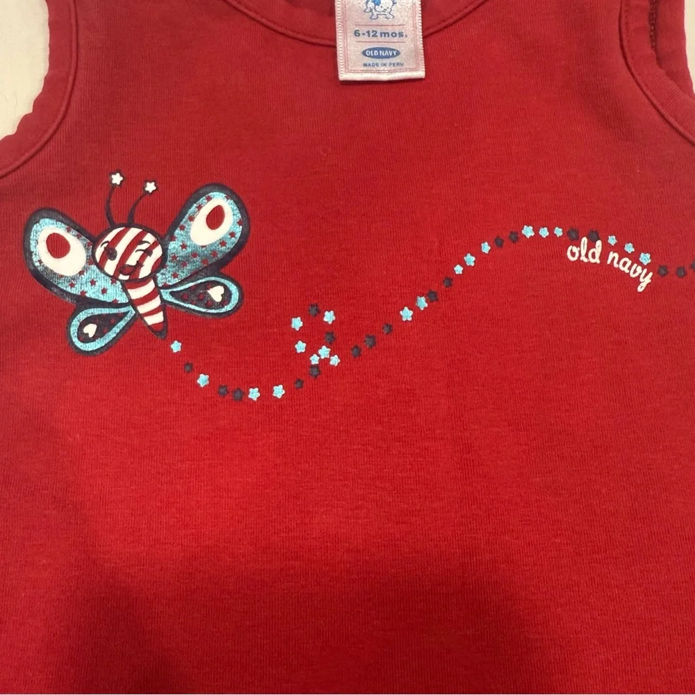 Y2K Old Navy Kids Tank Top with Butterfly Design - Red Size 6-12 months